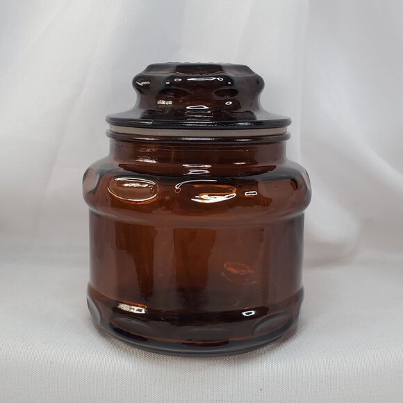 Vintage Amber Brown Glass Apothecary Canister Spice Jar Starburst Lid 4.25” - Picture 10 of 12
